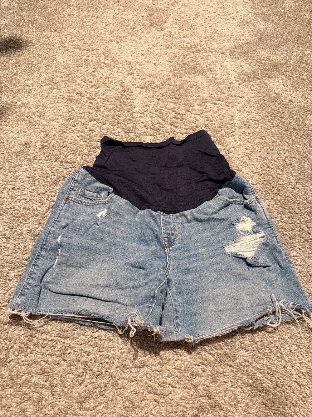 Old Navy Light Blue Denim Maternity Shorts with Navy Waistband